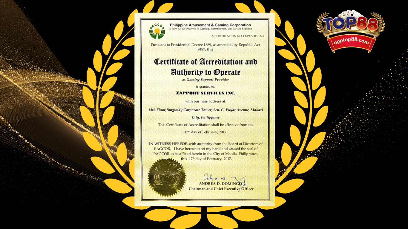 Giấy chứng nhận cổng game top88