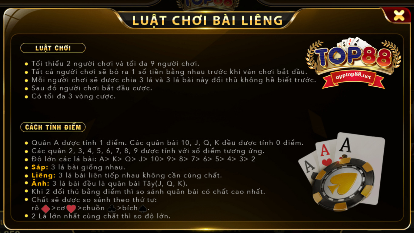 Top88 , luật chơi liêng