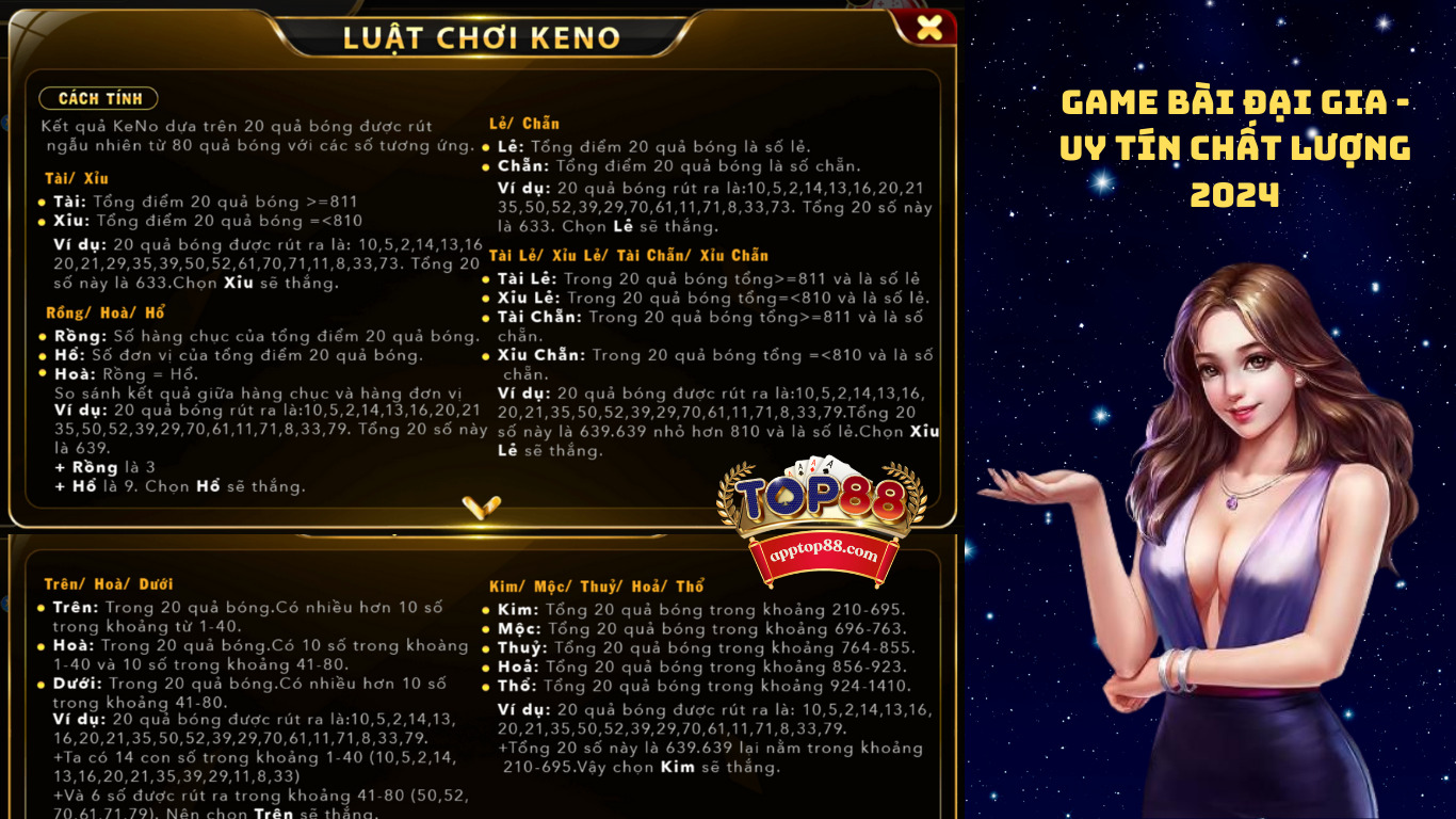 Luật chơi keno Top88 đơn giản
