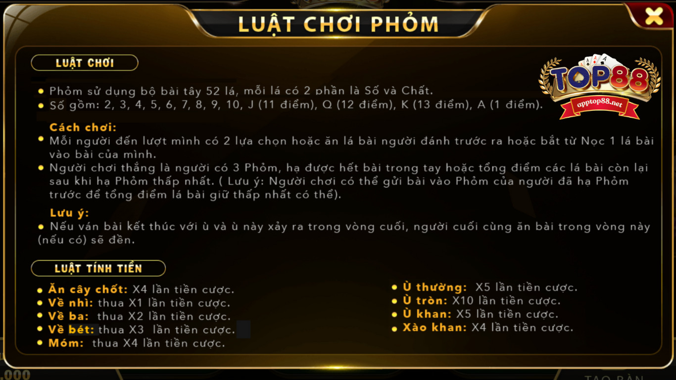 Luật chơi bài phỏm chi tiết tại top88