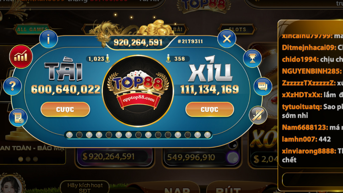 Tài xỉu tại top88 - điểm thu hút nhất sảnh game